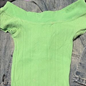 Energie Off-Shoulder Ribbed Crop Top - Mint Green